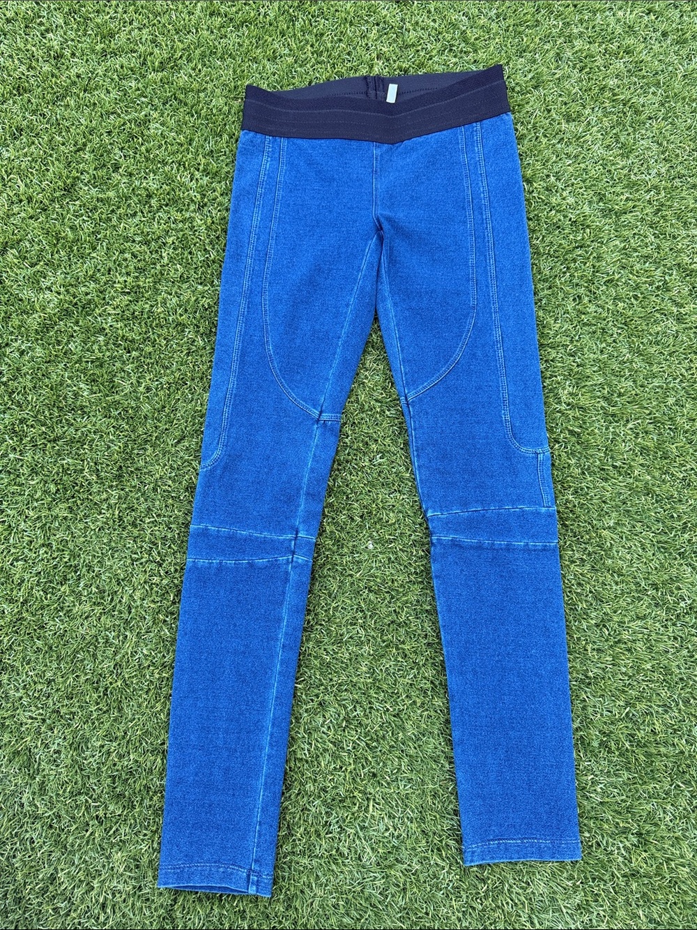 BCBGMaxAzria Blue Skinny Stretch Jeans Leggings with Black Waistband